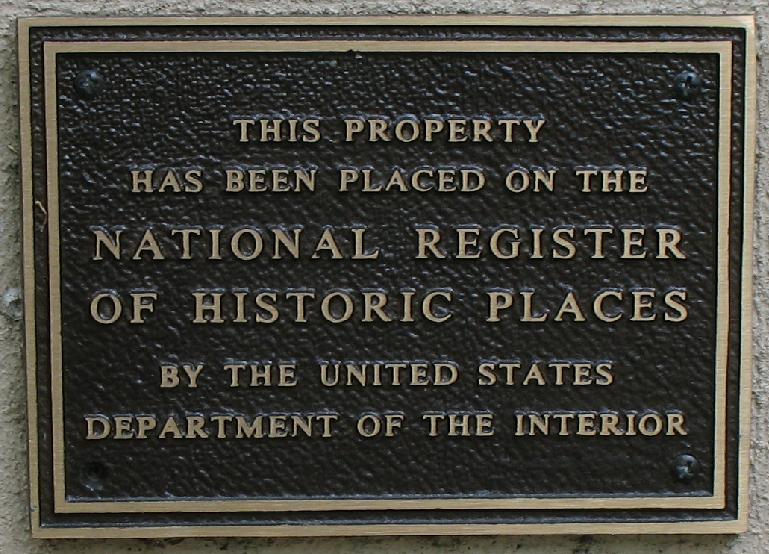 Bronze plaque honoring the property's place in the Legacy of Modernism and on the National Register of Historic Places.